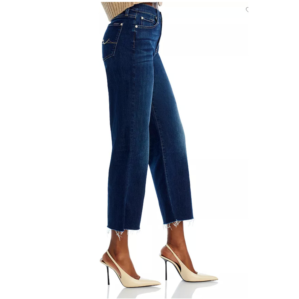 7 FOR ALL MANKIND NWT Alexa Cropped Trouser Wide Leg Raw Hem Jean // 00 - Picture 3 of 15